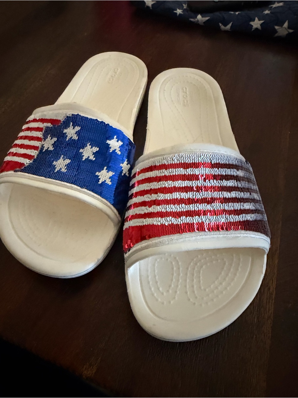 Crocs Sloane American Reverse Sequin Slides Womens 10